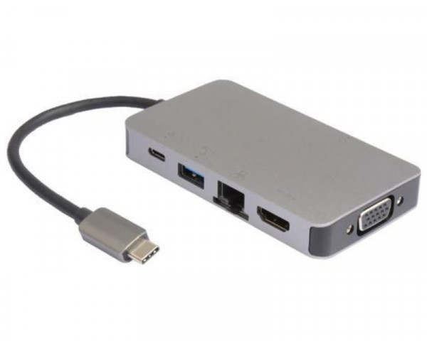 E-GREEN Adapter USB 3.1 tip C (M) - HDMI + VGA + 2xUSB 3.0 + RJ45 + tip C (F) beli IT KOMPONENTE I PERIFERIJA