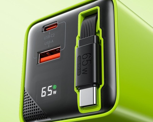 WEKOME WP-U39 Superbrzi Strujni GaN punjač, 2-porta USB (3.0 i 3.1 tip C) 65W sa displlejom i USB 3.1 tip C kablom 0.8m, žuti  MOBILNI TELEFONI I TABLETI