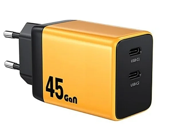 WEKOME WP-U33 Super brzi Strujni GaN Punjač, 2-porta USB (2 x 3.1 tipC) 45W, žuti  MOBILNI TELEFONI I TABLETI