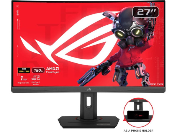 Monitor ASUS ROG XG27WCS 27''VA,zakrivljen2560x1440180Hz1msGtGHDMI,DP,USB Cfreesyncvisinacrna' ( '90LM09P1-B01370' )  MONITORI