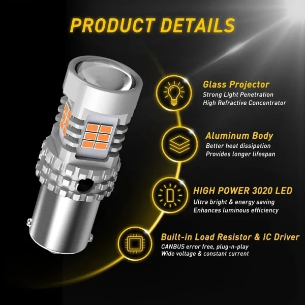 AUXITO LED sijalice BA15S žute (amber) set od 2 komada BA15S-5KG26-Y2 POKUĆSTVO