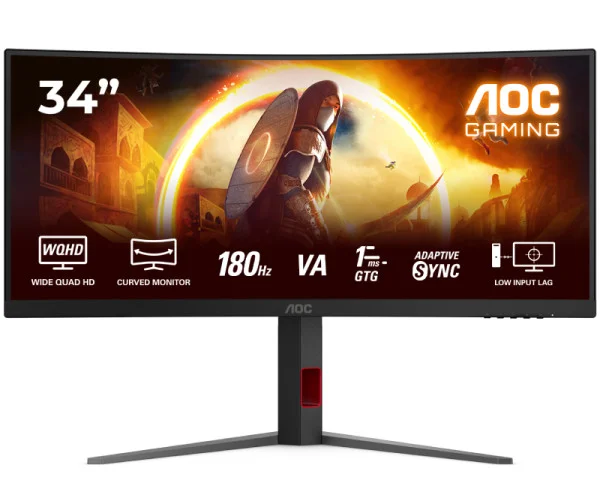 AOC 34 inča CU34G4 UWQHD 3440x1440 Fast VA 180 Hz zakrivljeni gaming monitor  MONITORI