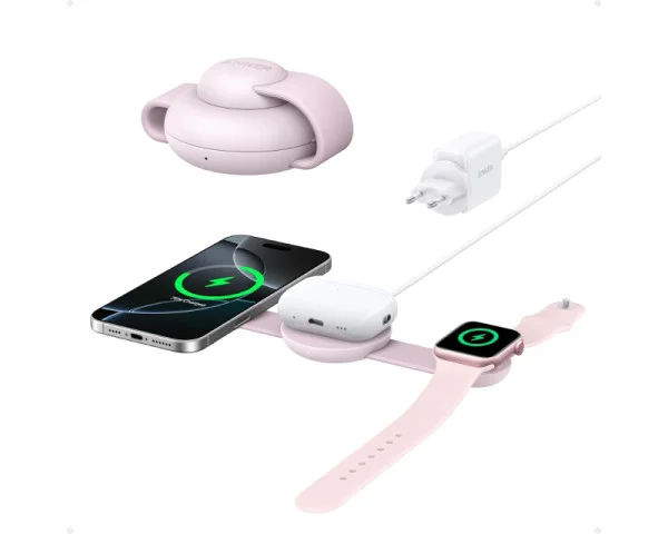 ANKER MagGo Bežični 3u1 sklopivi punjač roze  MOBILNI TELEFONI I TABLETI