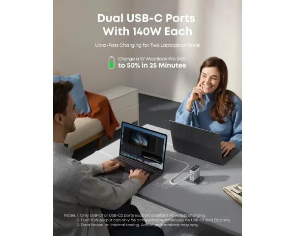 ANKER 140W GaN zidni brzi punjač, 4-porta (3x USB-C i 1x USB-A) sa USB-C MM pletenim kablom, srebrni  MOBILNI TELEFONI I TABLETI