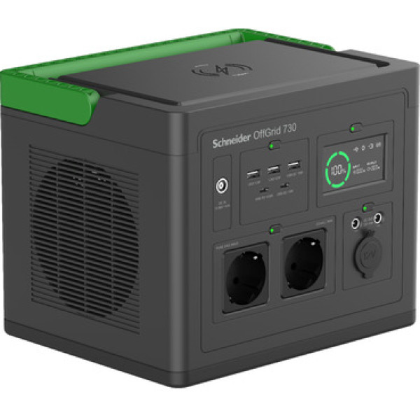 Schneider OffGrid Portable Power Station 730, 738Wh Lithium-ion, LCD, 2 CEE 7/3 Schuko outlets, Sinewave, 3 USB-A, 2 USB-C, Wireless Charge IT KOMPONENTE I PERIFERIJA