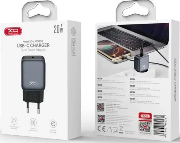 XO L153 USB Tip C kućni punjač 20W PD crni MOBILNI TELEFONI I TABLETI
