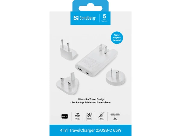 Sandberg 4in1 Travel Charger 2xUSB-CA 65W 441-68 MOBILNI TELEFONI I TABLETI