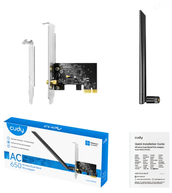 Cudy WE650,AC650  Bezicni PCI-E adapter sa dva opsega, 433 Mbps + 200 Mbps ,Dual-Band Wi-Fi 5 IT KOMPONENTE I PERIFERIJA