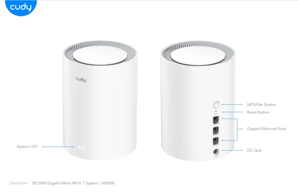 Cudy M3600(1-Pack), BE3600 Gigabit Mesh Wi-Fi 7 System, 2882 Mbps + 688 Mbps IPv6 IT KOMPONENTE I PERIFERIJA