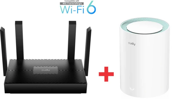 Cudy SET WR1500 AX1500 Dual Band 2.4+5Ghz MESH  Ruter + M1500 1-pack AX1500 Dual Band MESH IT KOMPONENTE I PERIFERIJA