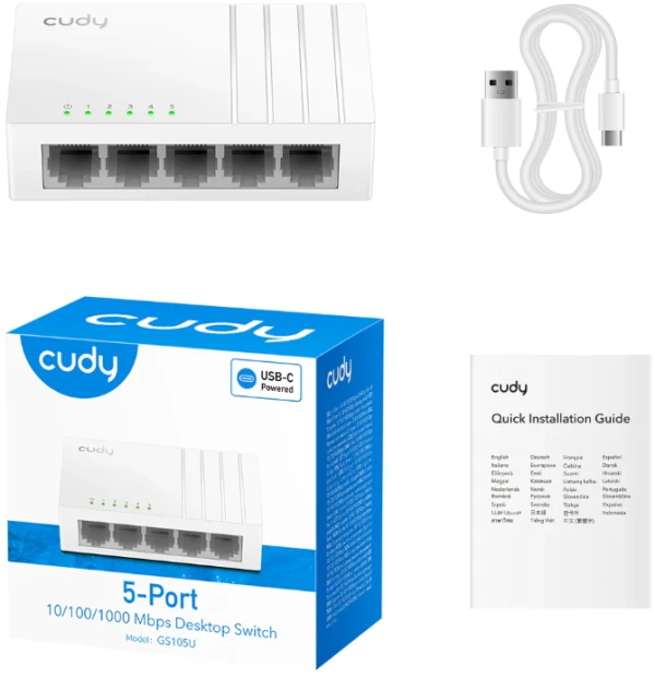 Cudy GS105U 5-Port Gigabit Ethernet Switch with USB-C Power Jack IT KOMPONENTE I PERIFERIJA