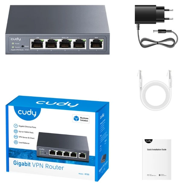 Cudy R700 Gigabit Multi-WAN VPN Router, 1Gbit WAN, 3Gibt LAN/WAN, 1Gbit LAN, 128MB DDR, 16MB NOR Fl IT KOMPONENTE I PERIFERIJA