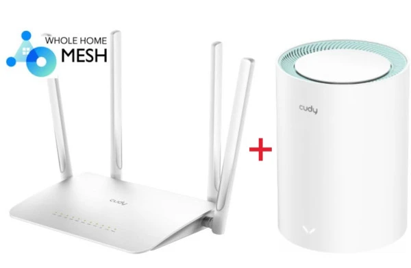 Cudy SET * WR1300 AC1200 Dual Band 2.4+5Ghz MESH  Ruter + M1300 1-pack AC1200 Dual Band MESH (5142) IT KOMPONENTE I PERIFERIJA