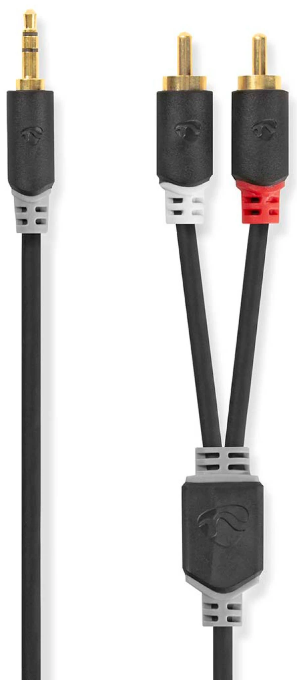 Nedis CABW22200AT10, Stereo audio kabl, 3,5 mm muški, 2x RCA muški, Pozlaceni, 1,00 m, Antracit IT KOMPONENTE I PERIFERIJA
