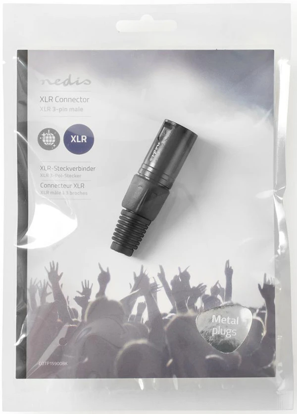 Nedis COTP15900BK, XLR konektor, Ravni, Muški, Niklovani, Lemljenje, Preenik kab. ulaza: 5,0 mm, 1 kom IT KOMPONENTE I PERIFERIJA