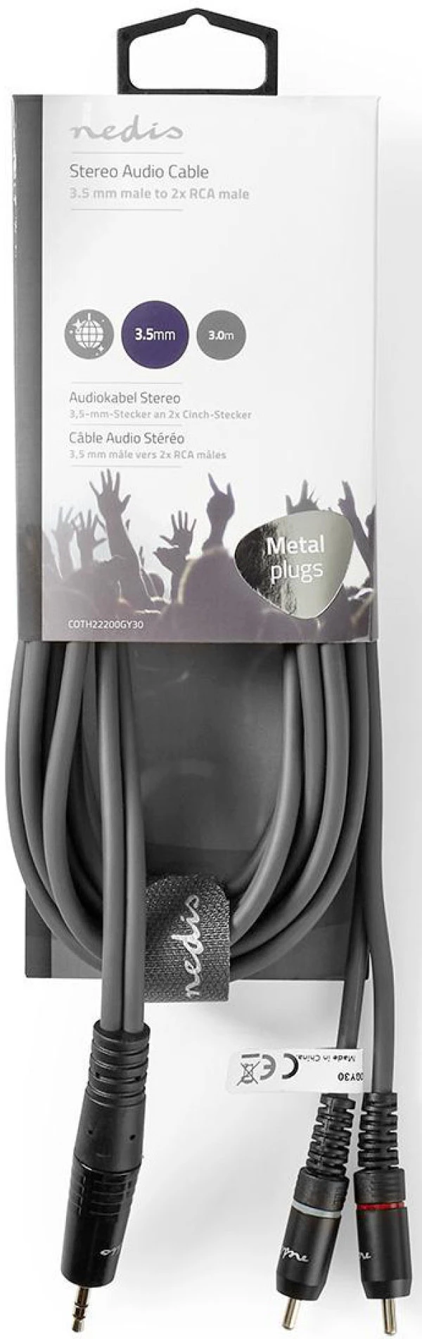 Nedis COTH22200GY30, Stereo audio kabl, 3,5 mm muški, 2x RCA muški, Niklovani, 3,00 m IT KOMPONENTE I PERIFERIJA