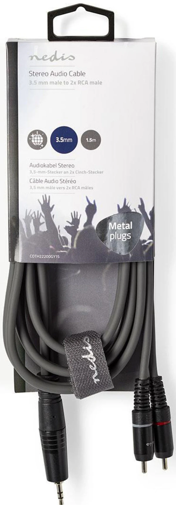 Nedis COTH22200GY15, Stereo audio kabl, 3,5 mm muški, 2x RCA muški, Niklovani, 1,50 m IT KOMPONENTE I PERIFERIJA