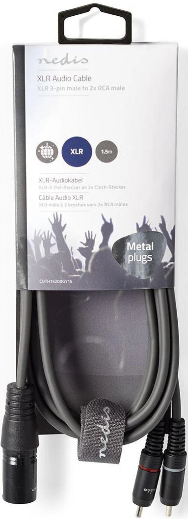 Nedis COTH15200GY15, Balansirani audio kabl, XLR 3-pinski muški, 2x RCA muški, Niklovani, 1,50 m, PVC IT KOMPONENTE I PERIFERIJA