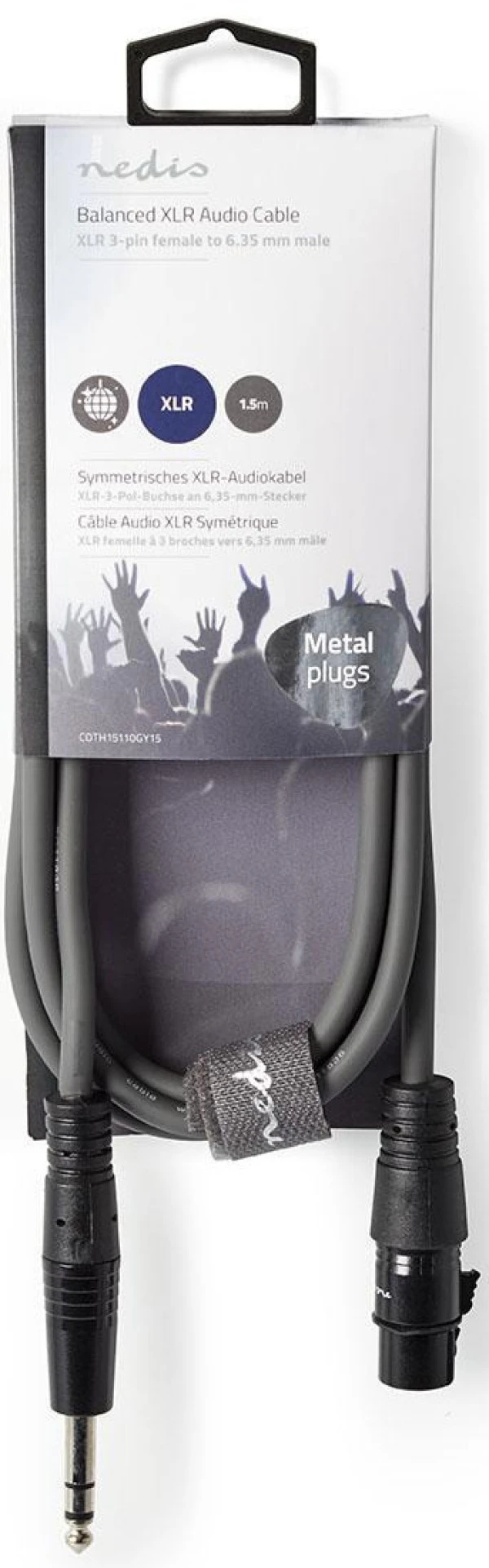 Nedis COTH15110GY15, Balansirani audio kabl, XLR 3-pinski ženski, 6,35 mm muški, Niklovani, 1,50 m, PVC IT KOMPONENTE I PERIFERIJA
