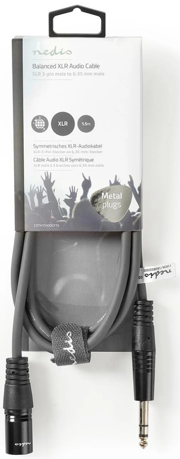 Nedis COTH15100GY15, Balansirani audio kabl, XLR 3-pinski muški, 6,35 mm muški, Niklovani, 1,50 m, PVC IT KOMPONENTE I PERIFERIJA
