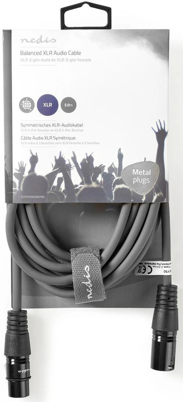 Nedis COTH15010GY50, Balansirani audio kabl, XLR 3-pinski muški, XLR 3-pinski ženski, Niklovani, 5,00 m IT KOMPONENTE I PERIFERIJA