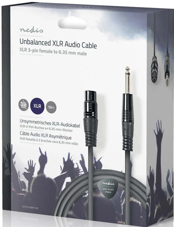 Nedis COTG15120GY100, Nebalansirani audio kabl, XLR 3-pinski ženski, 6,35 mm muški, Niklovani, 10,0 m, PVC IT KOMPONENTE I PERIFERIJA