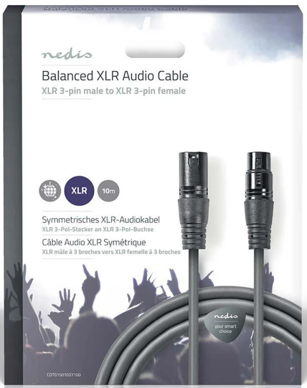 Nedis COTG15010GY100, Balansirani audio kabl, XLR 3-pinski muški, XLR 3-pinski ženski, Niklovani, 10,0 m, IT KOMPONENTE I PERIFERIJA