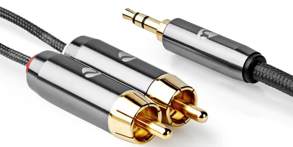 Nedis CATB22200GY50, Stereo audio kabl, 3,5 mm muški, 2x RCA muški, Pozlaceni, 5,00 m, Okrugli, Sivo-metal IT KOMPONENTE I PERIFERIJA