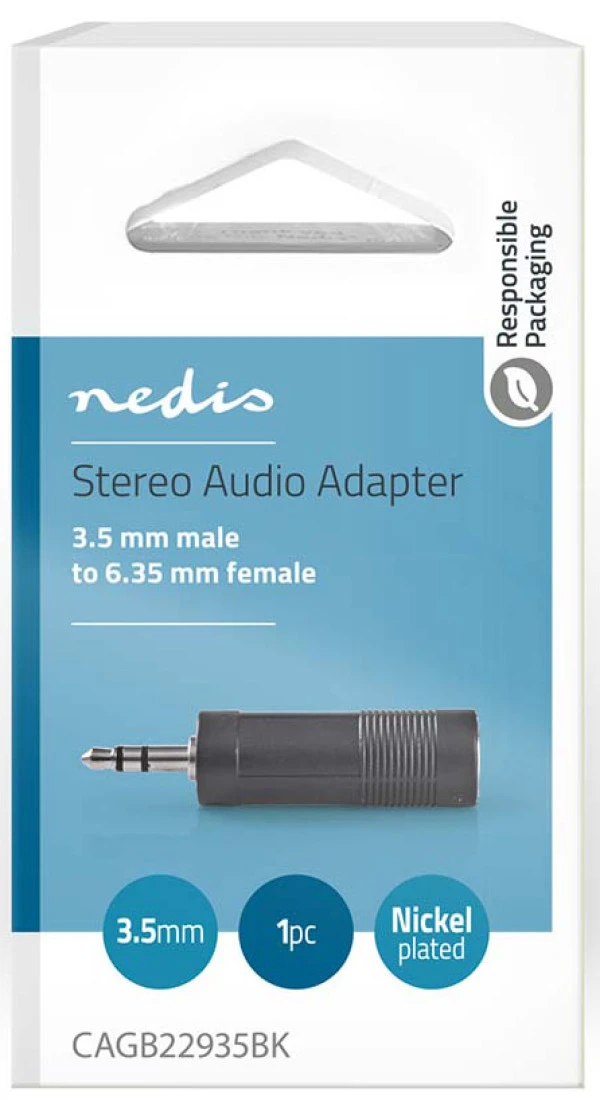 Nedis CAGB22935BK, Stereo audio adapter, 3,5 mm muški, 6,35 mm ženski, Niklovani, ABS, Crni IT KOMPONENTE I PERIFERIJA