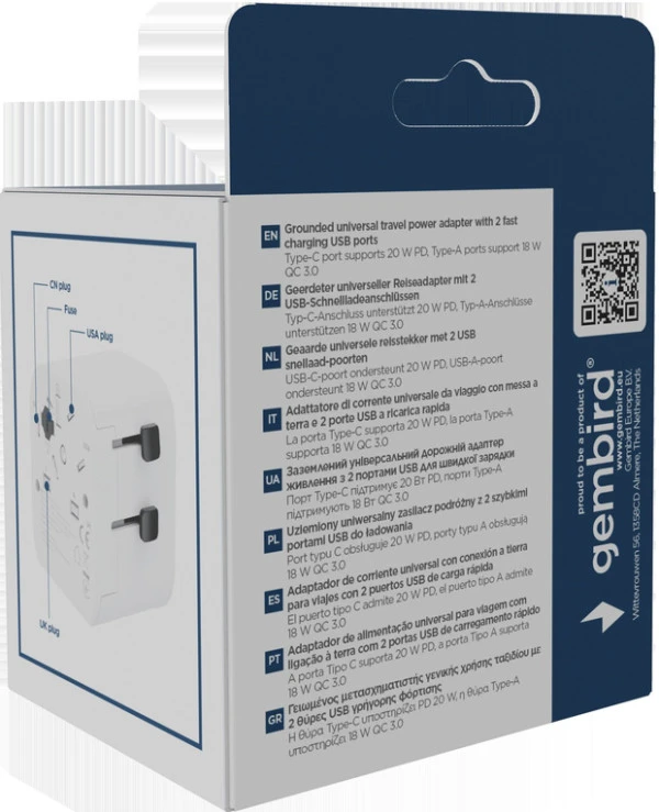Gembird Travel adapter TPA-EU1A1C20-01-W Univerzalni, sa uzemljenjem 20W IT KOMPONENTE I PERIFERIJA
