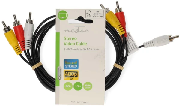 Nedis CVGL24300BK15 3xRCA muski na 3xRCA muski, Nickel Plated, 480p, 1.50m PVC, Black IT KOMPONENTE I PERIFERIJA