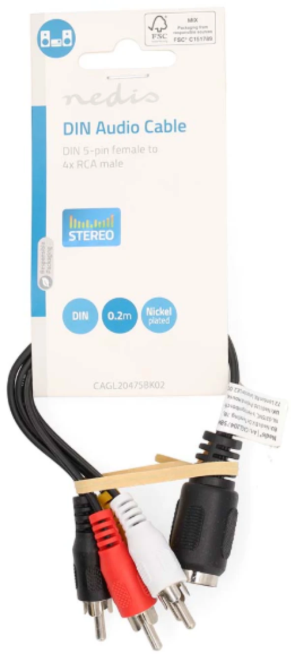 Nedis CAGL20475BK02 DIN Audio Kabl, DIN 5-Pin Zenski, 4x RCA Muski, Niklovan, 0.20 m, Okrugli, PVC, Crni IT KOMPONENTE I PERIFERIJA