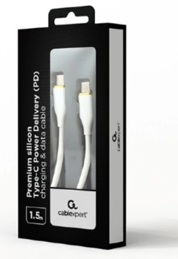 Gembird CC-USB2S-CMCM-1.5M-W 60W Premium silicon Type-C PD charging & data cable, 1.5m, White MOBILNI TELEFONI I TABLETI