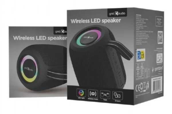 Gembird SPK-BT-LED-05-BK Portable Bluetooth RGB LED TWS speaker, 8W, BT, FM, USB, Handsfree, Black TV, AUDIO,VIDEO