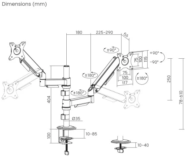 Gembird MA-DA2P-02 Podesivi dupli stoni drzac za monitor, tilt, 17-32 max.9kg TV, AUDIO,VIDEO