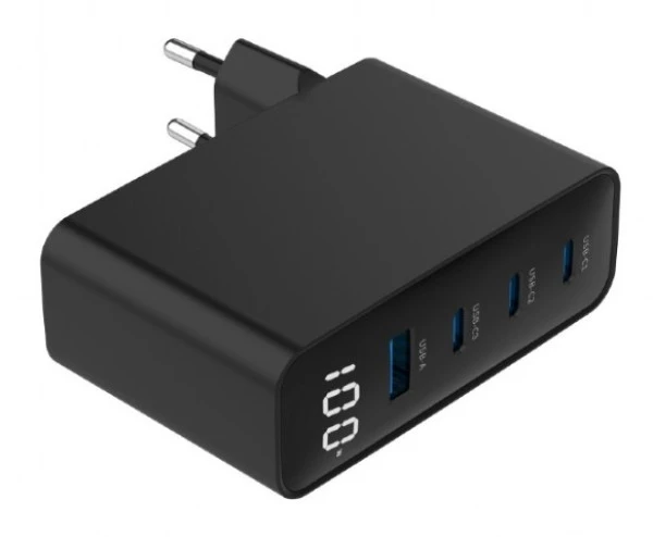 Gembird TA-UC-PDQC100LCD-01-BK 4-port 100W GaN USB fast charger, LCD, black MOBILNI TELEFONI I TABLETI