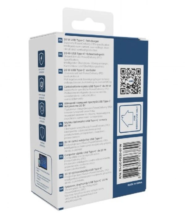 Gembird TA-UC-PD20-01-W USB Type-C 20W USB fast charger, white (alt. NPA-AC30) MOBILNI TELEFONI I TABLETI