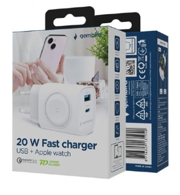 Gembird TA-UC-PDQCW20-01-W 2u1 QC 3.0 20W punjac za telefon + Apple Watch, white MOBILNI TELEFONI I TABLETI