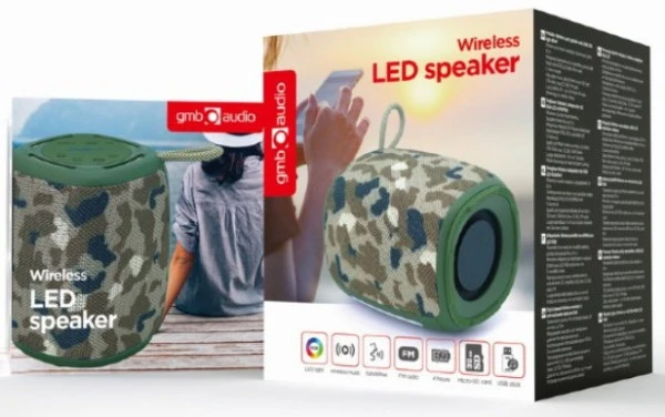 Gembird SPK-BT-LED-03-CM Portable RGB LED Bluetooth speaker 5W, BT, FM, TF, USB, Handsfree, camo TV, AUDIO,VIDEO
