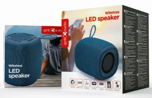 Gembird SPK-BT-LED-03-B Portable RGB LED Bluetooth speaker 5W, BT, FM, TF, USB, Handsfree, blue TV, AUDIO,VIDEO