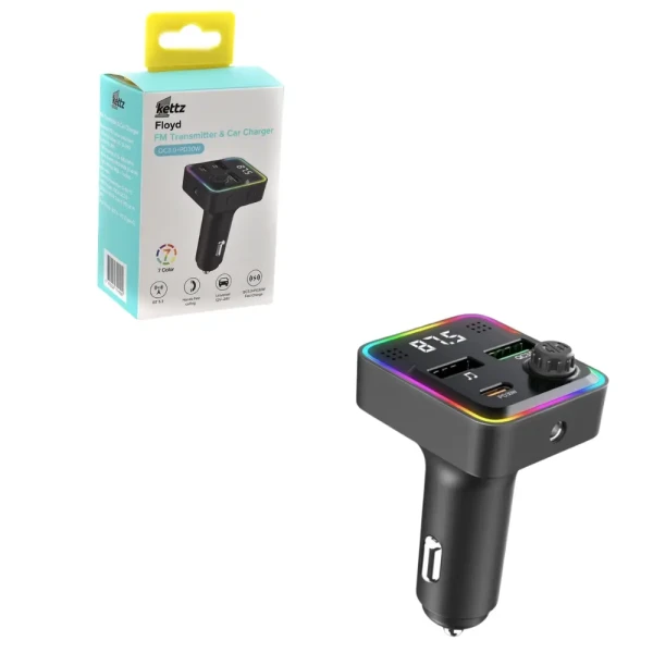 Kettz FM Transmiter i Punjač Floyd – 2×USB QC3.0 + Type-C PD30W, LED POKUĆSTVO