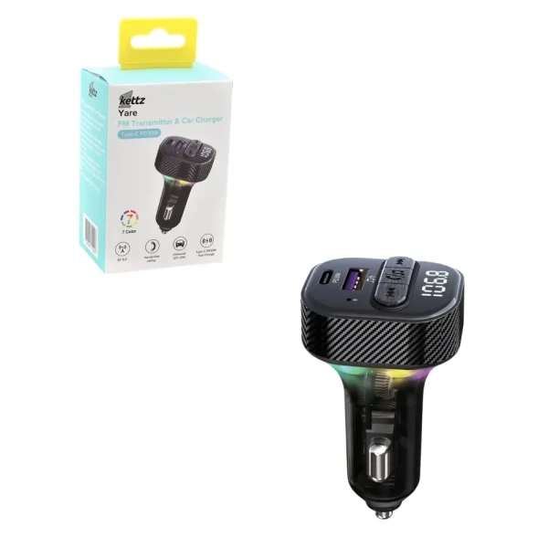 Kettz FM Transmiter i Punjač Yare – QC3.1 + Type-C PD30W, LED POKUĆSTVO