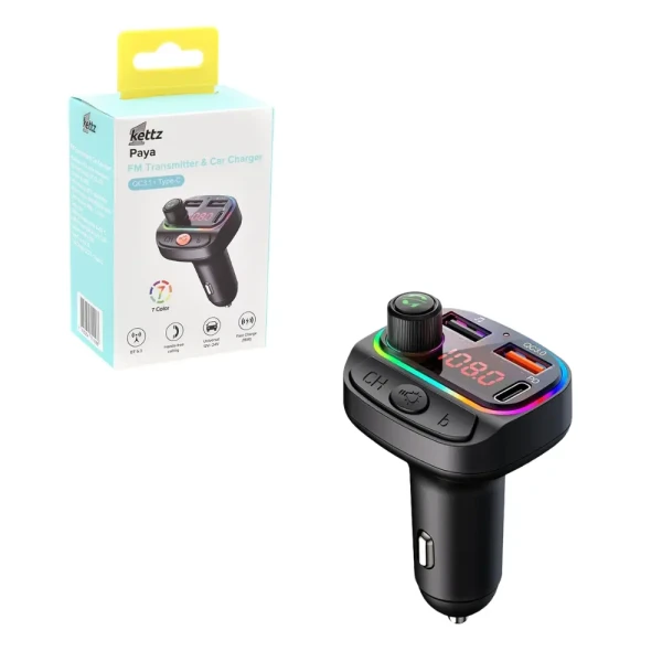 Kettz FM Transmiter i Punjač Paya – 2×USB QC3.1 + Type-C, LED POKUĆSTVO