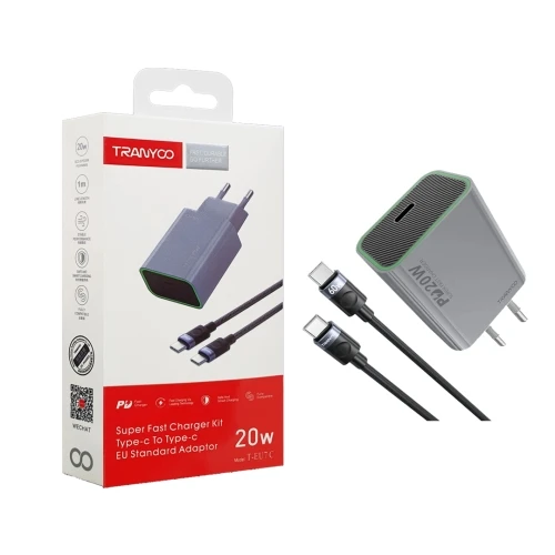 TRANYOO Kućni punjač T-EU7C 20W PD sa USB-C na USB-C Kablom MOBILNI TELEFONI I TABLETI