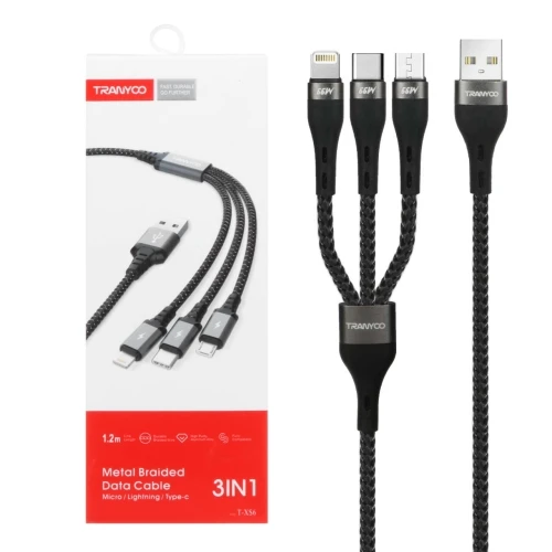TRANYOO USB Kabl T-XS6 Ojčan 3u1 kabl USB-A na Micro+USB-C+Lightning MOBILNI TELEFONI I TABLETI