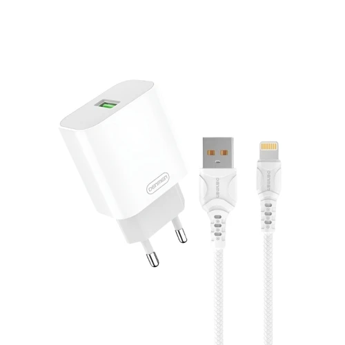 DENMEN DC07L Punjač za mobilne 18W 3,6A Fast + Lightning kabl BELI MOBILNI TELEFONI I TABLETI
