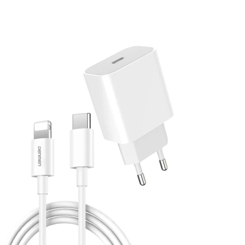 DENMEN DC06L Punjač za mobilne Type C 20W 3,6A Fast + Lightning kabl BELI MOBILNI TELEFONI I TABLETI