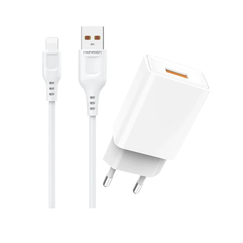 DENMEN DC01L Punjač za mobilne 2,4A + Lightning kabl BELI MOBILNI TELEFONI I TABLETI
