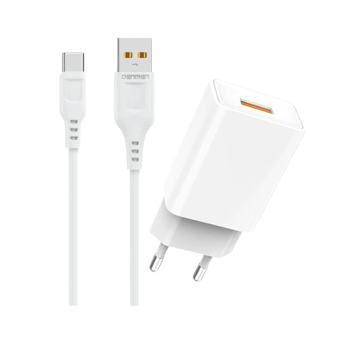 DENMEN DC01T Punjač za mobilne 2,4A + Type C kabl BELI MOBILNI TELEFONI I TABLETI