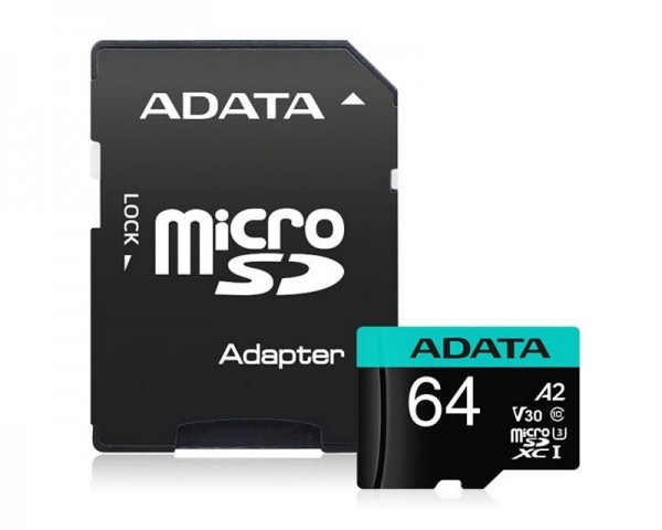 A-DATA UHS-I U3 MicroSDXC 64GB V30S class 10 + adapter AUSDX64GUI3V30SA2-RA1 IT KOMPONENTE I PERIFERIJA